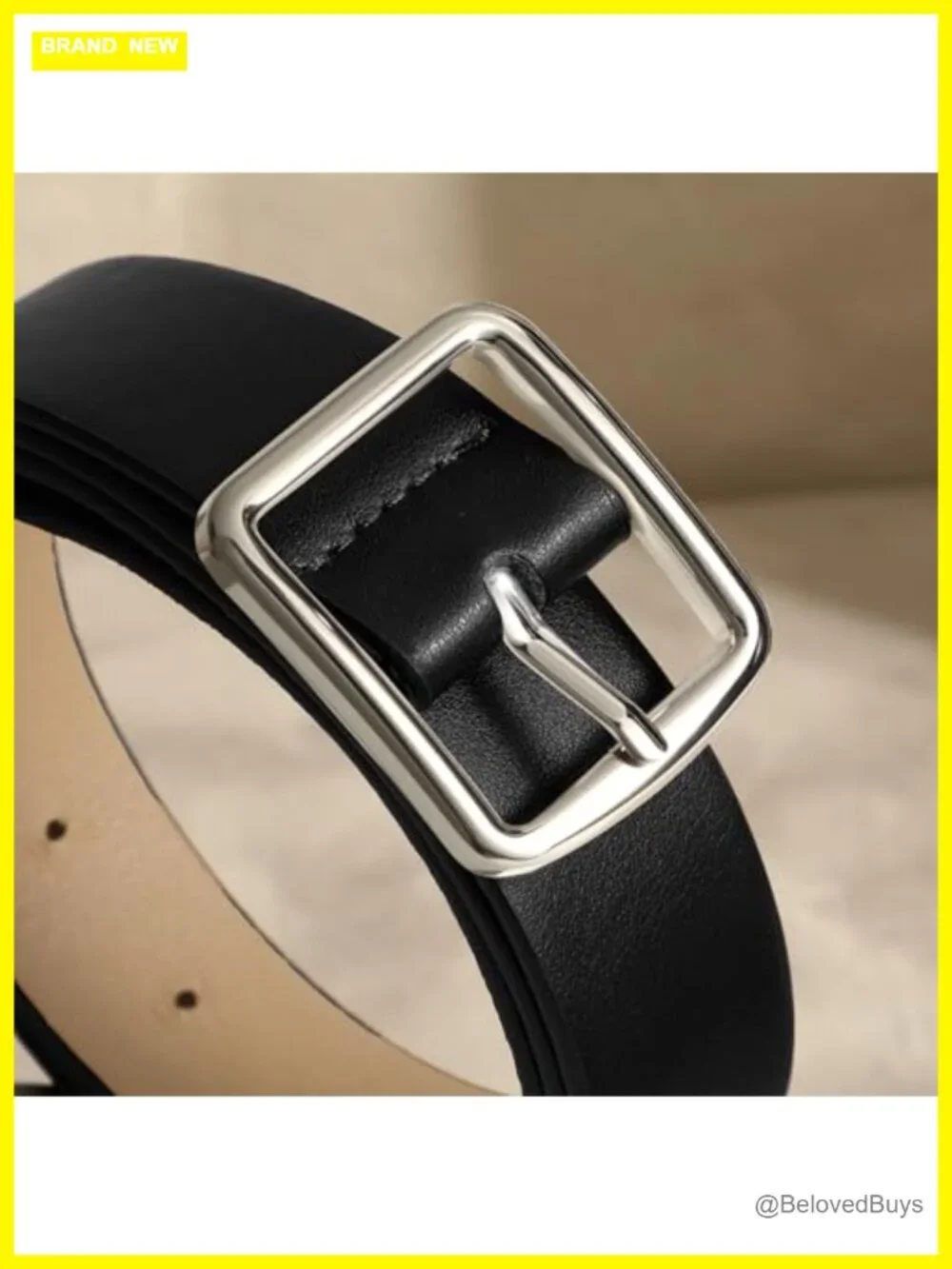 Women's Faux Leather Belt Square Gold Buckle Waist Belt for Jeans Pants Dresses